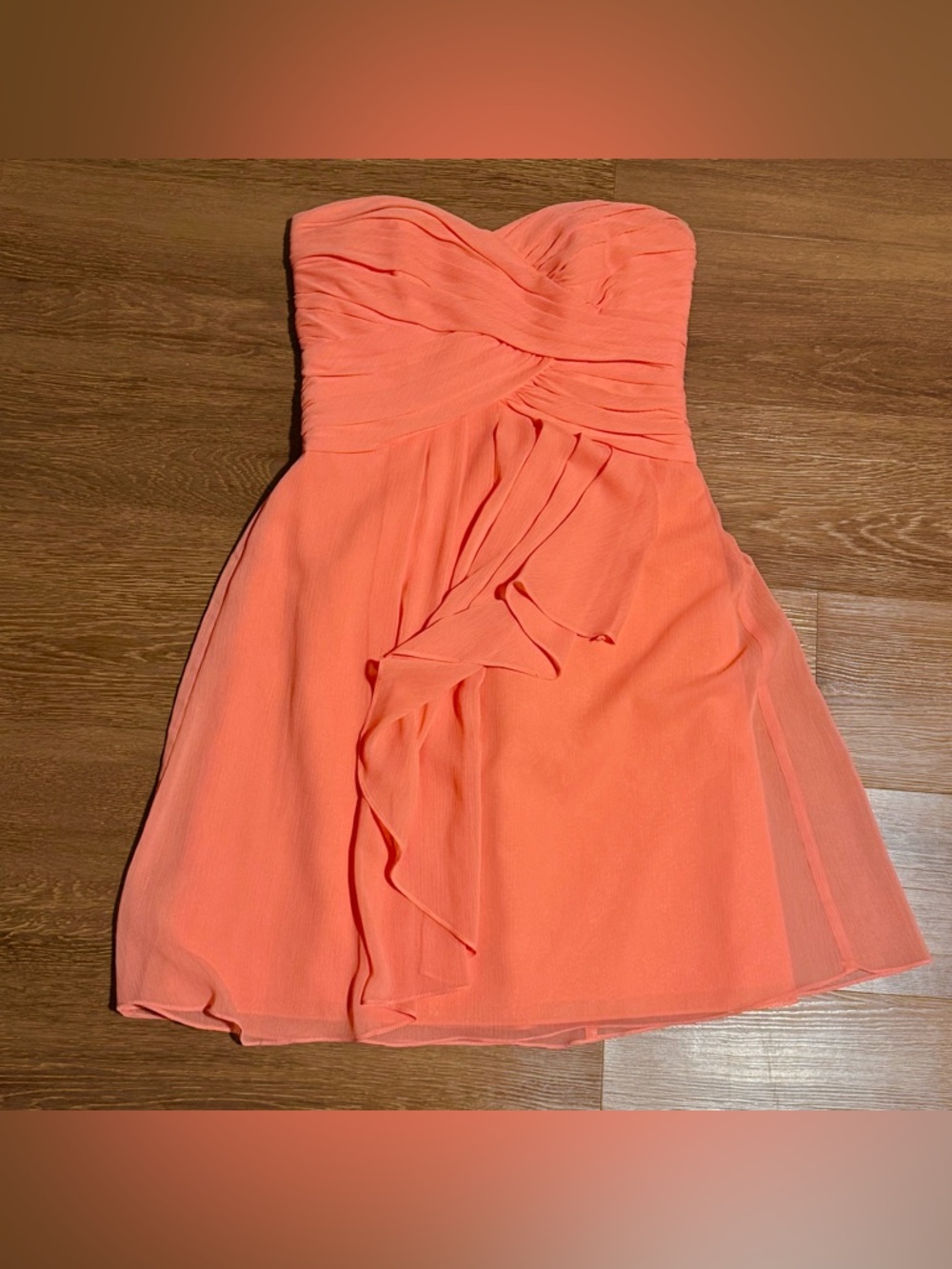 David's Bridal Strapless Coral Chiffon Party Dress